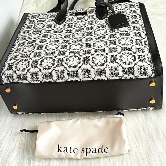 NWT Kate Spade Manhattan Spade Flower Monogram Tweed Large Tote Purse - Picture 10 of 12